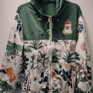 Floral Windbreaker Jacket in Green and White